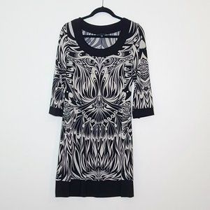 Tiana B. Dress Womens Large Black White Geographic Print Stretch Preppy Office